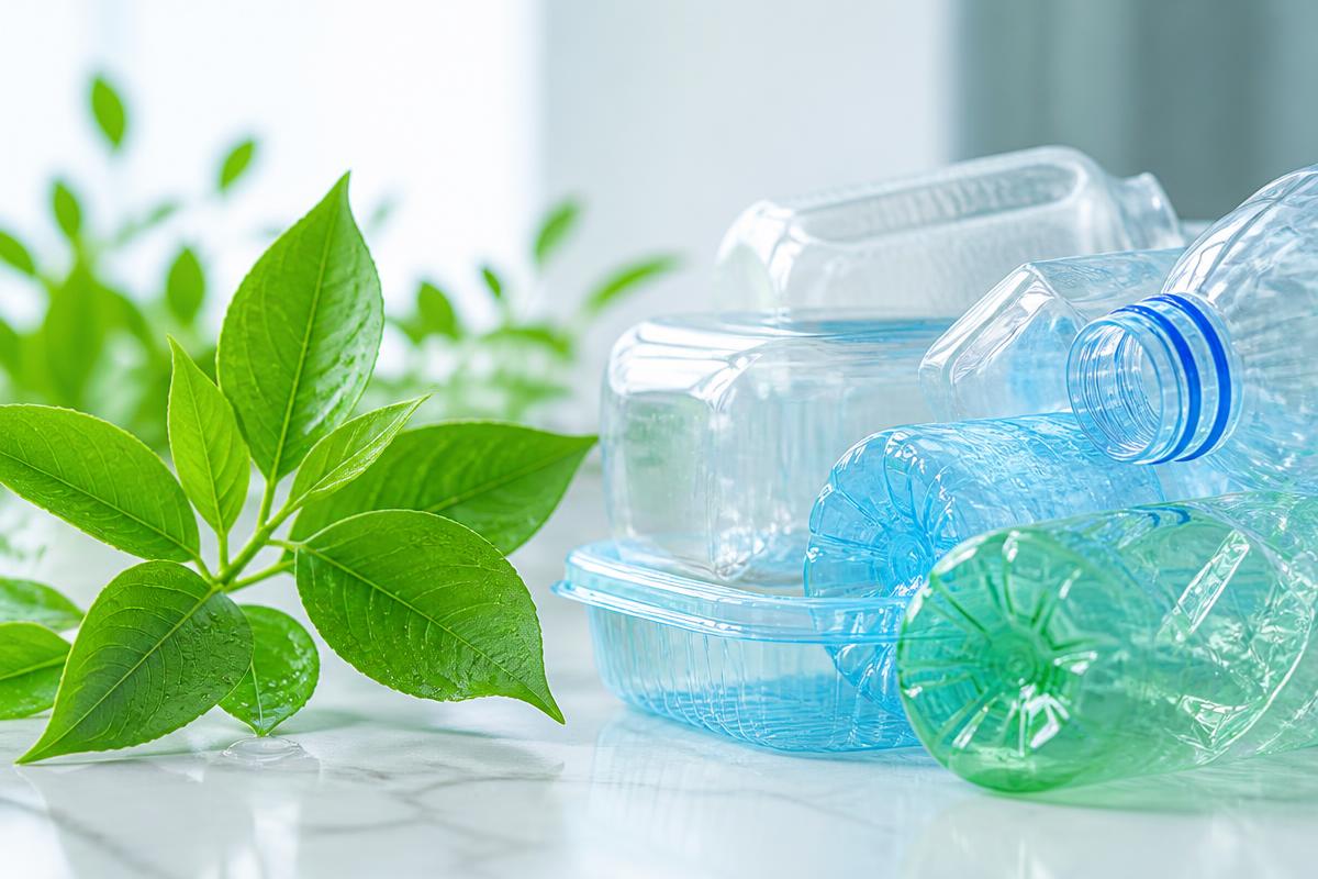 Recyclable cleaning product packaging with green leaves
